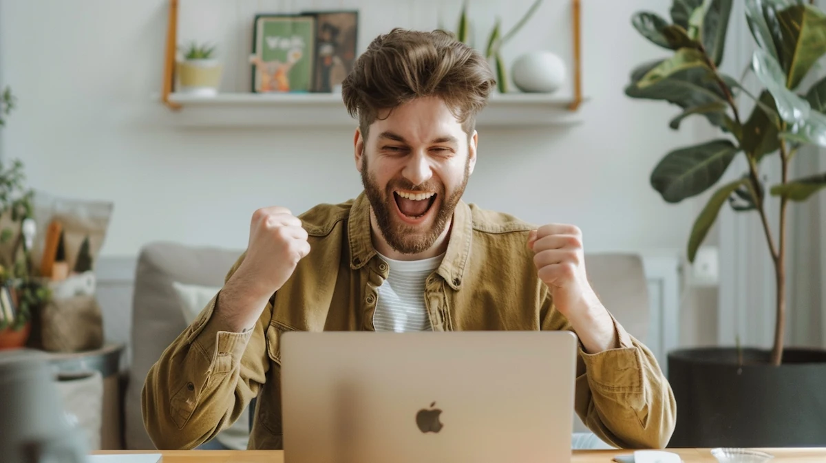 Pay less on AliExpress, man browsing best deals on laptop