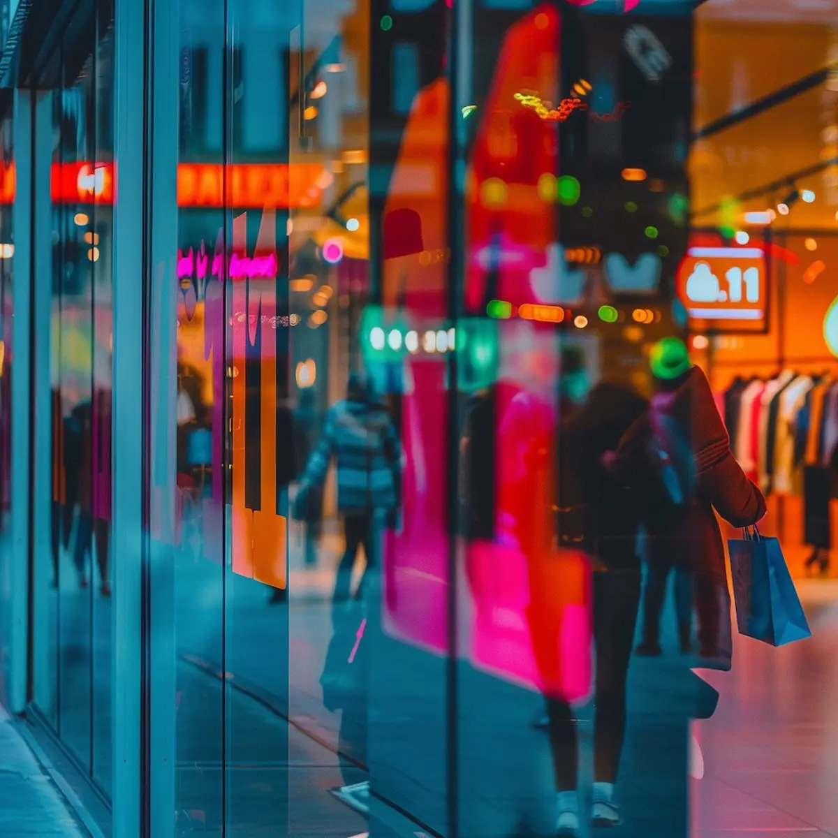 11.11 AliExpress, storefront window with sale signs