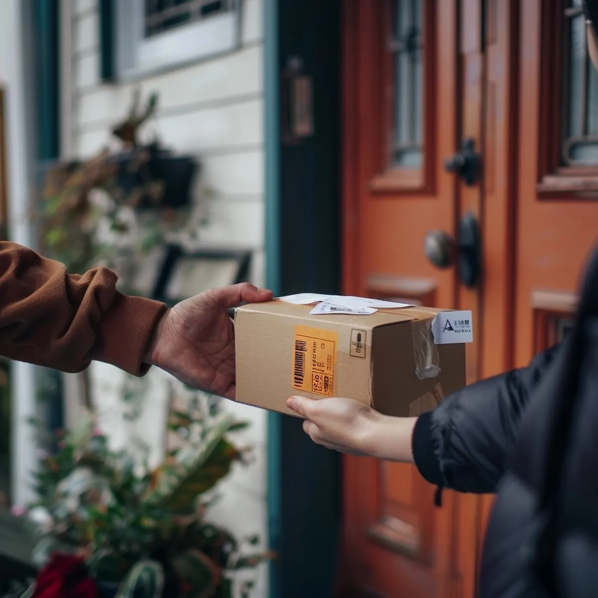 AliExpress delivery, package being handed to customer at door