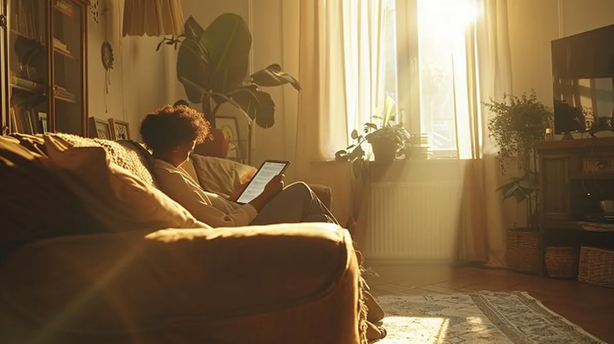 AliExpress tracking, person tracking order on tablet in living room