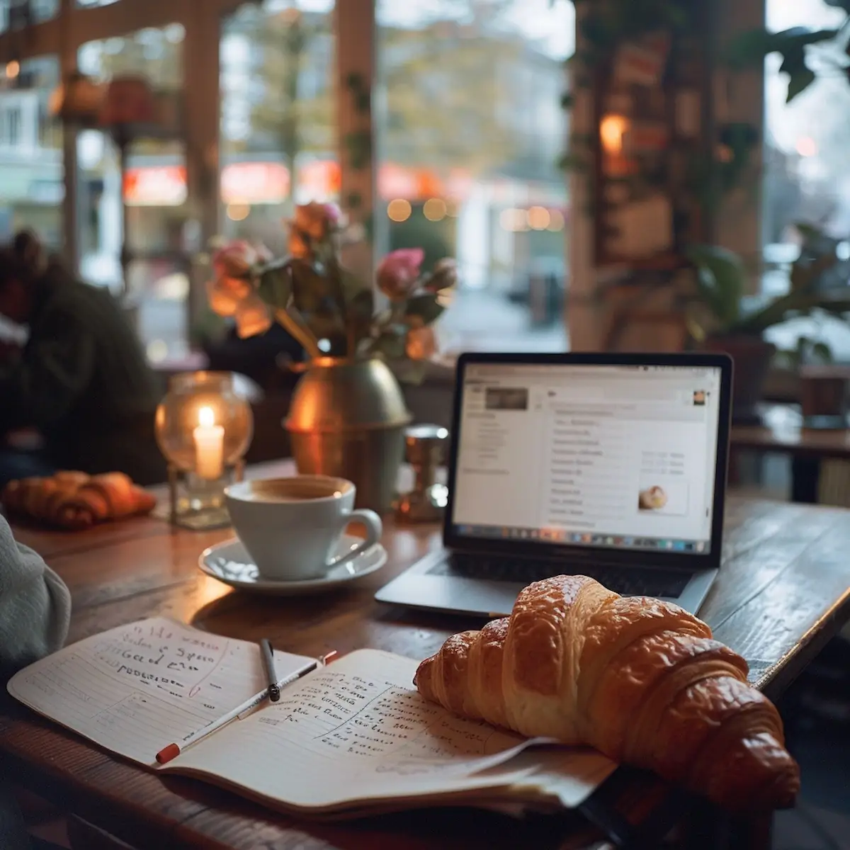 How to buy on AliExpress, notebook with steps in cozy cafe
