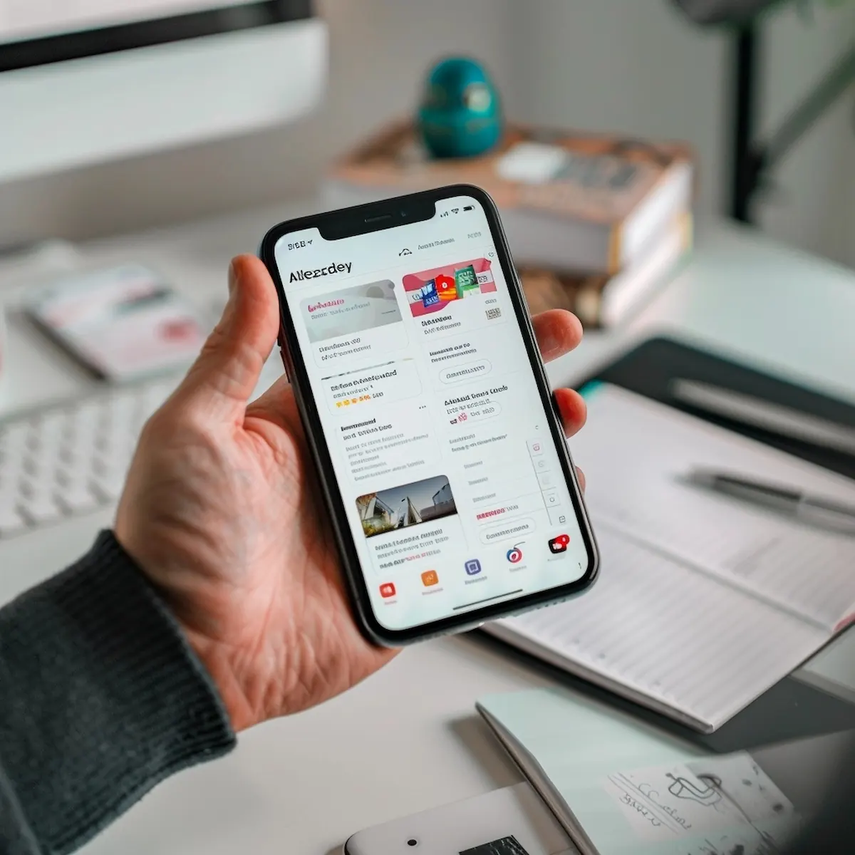 Download AliExpress app, smartphone with app store page