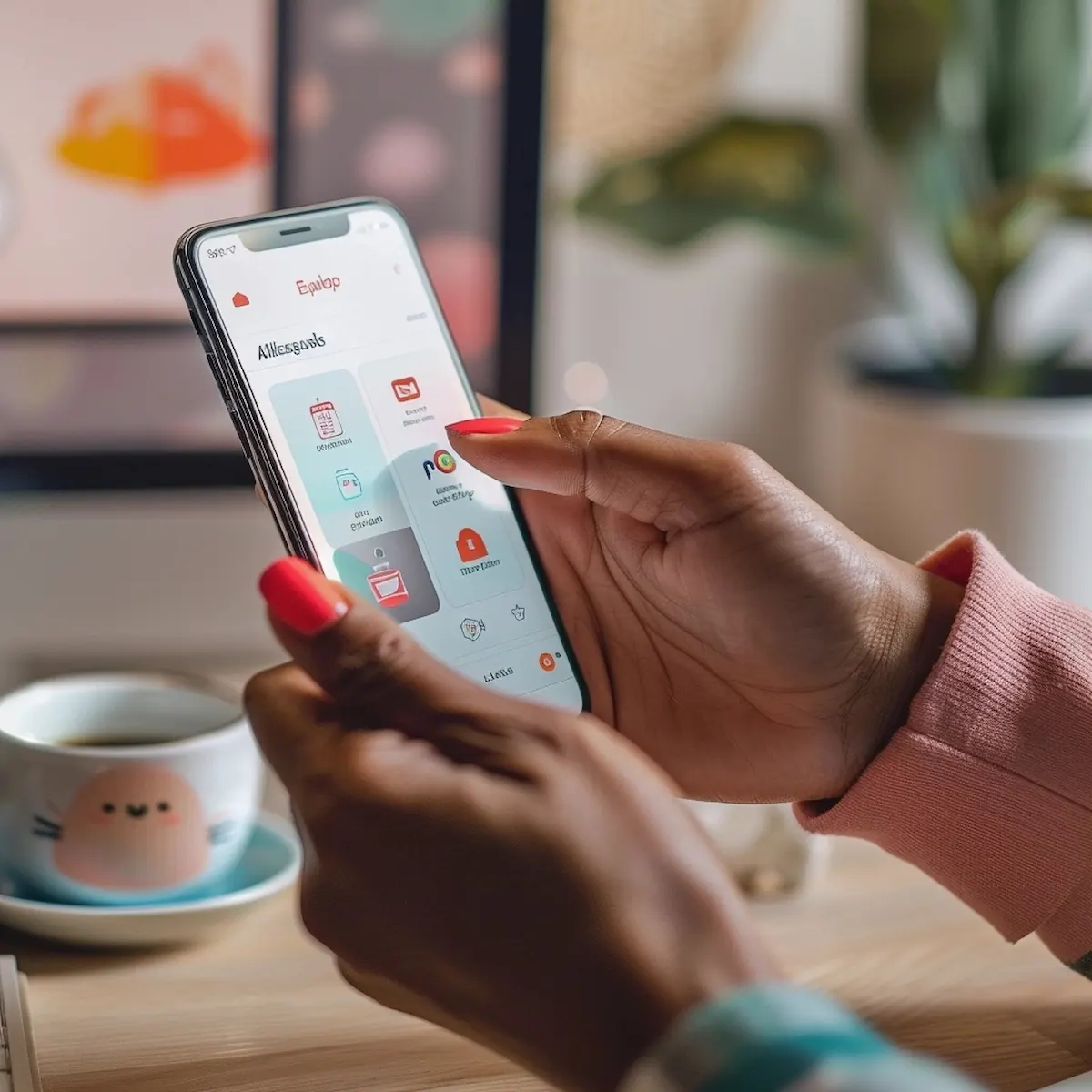 AliExpress app navigation, hand swiping through app on smartphone
