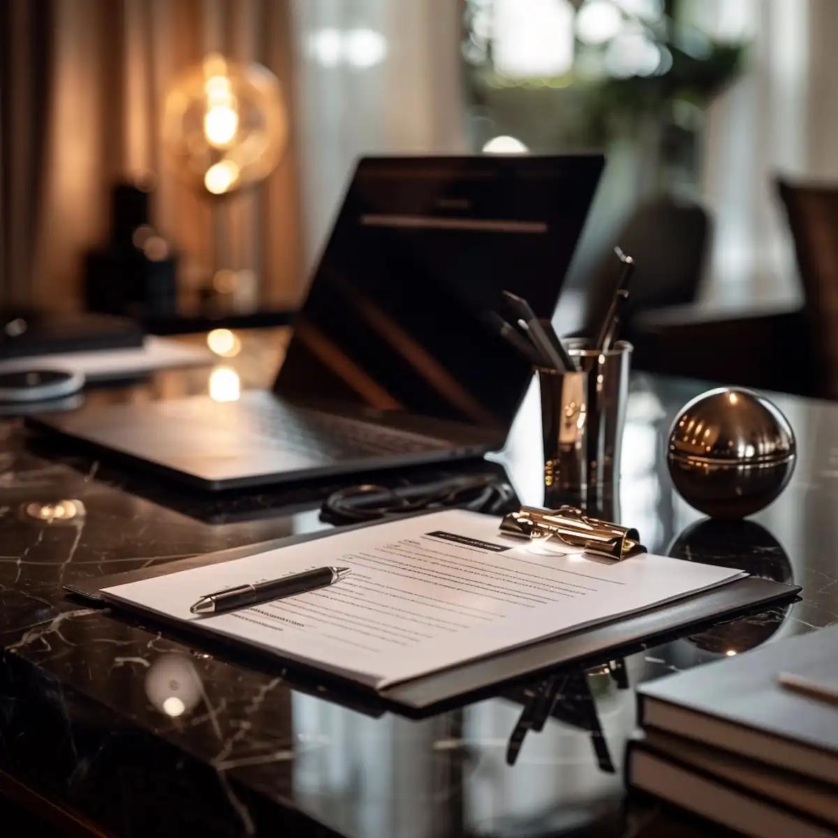 Privacy Policy, secure privacy document on luxury desk