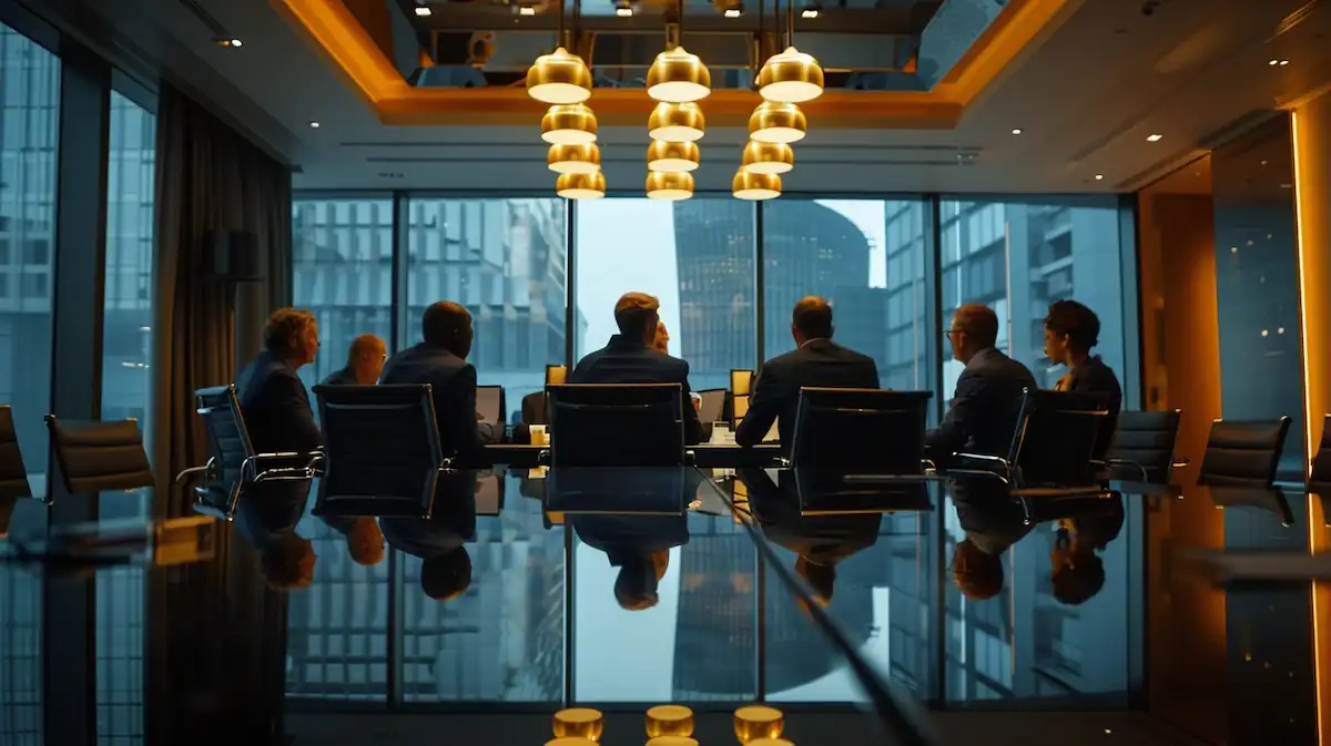 Terms of Use, professionals discussing policies in premium boardroom