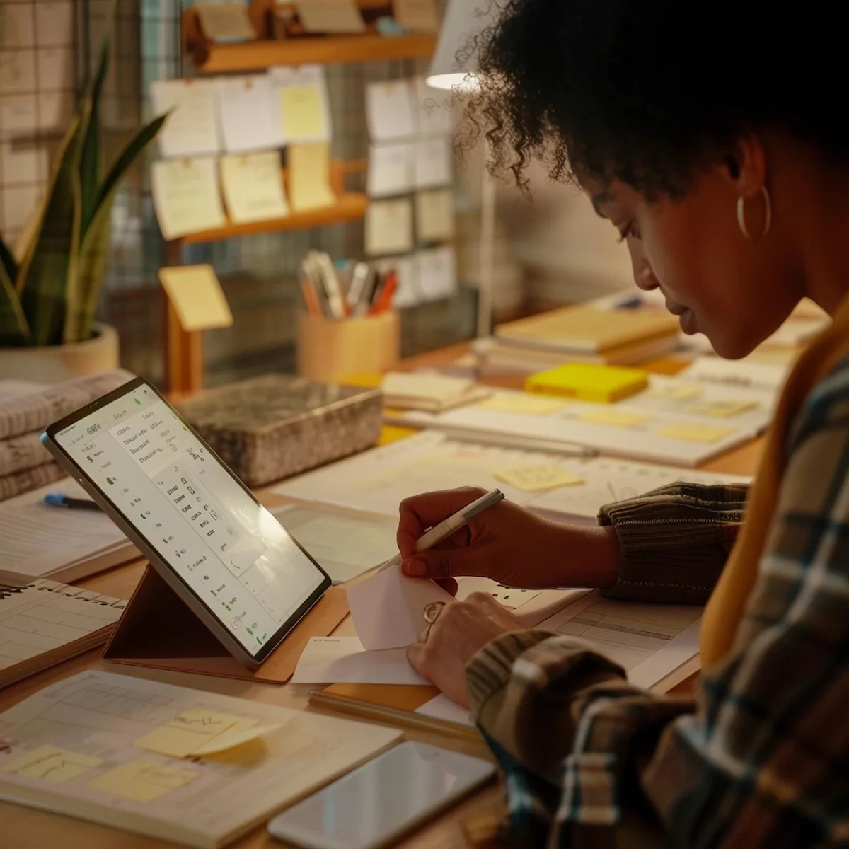 AliExpress app notifications, reading updates at a desk