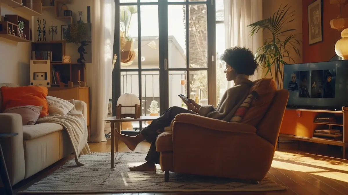 Message sellers AliExpress app, engaging in chat in modern living room
